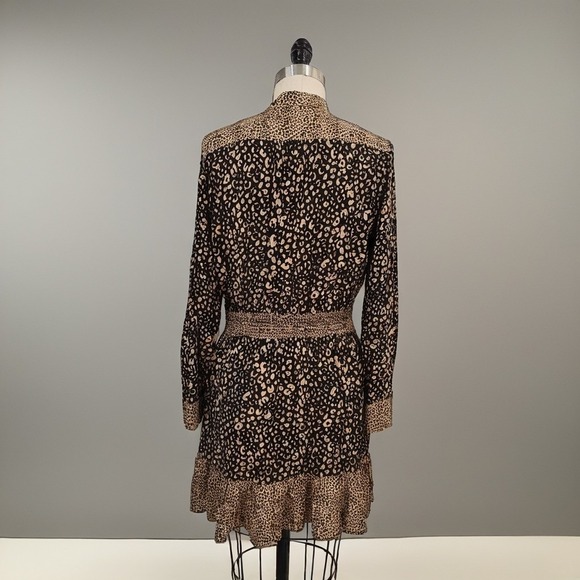 Zara Brown Ruffled Hem Long Sleeve Mini Dress Size M - Picture 3 of 9